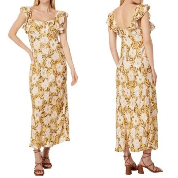 NWT Madewell Angelina Yellow Floral Flutter Sleeve Maxi Dress Size 0 | MSRP $148 - Picture 1 of 8